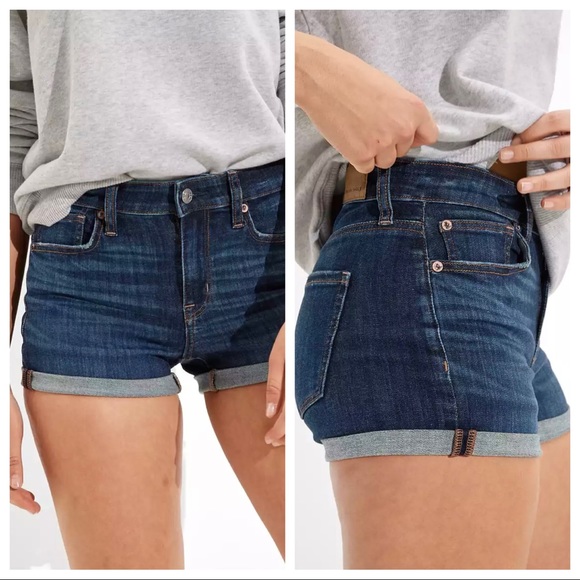 American Eagle Outfitters Pants - AE Hi-Rise Shortie Jean Shorts Dark Wash